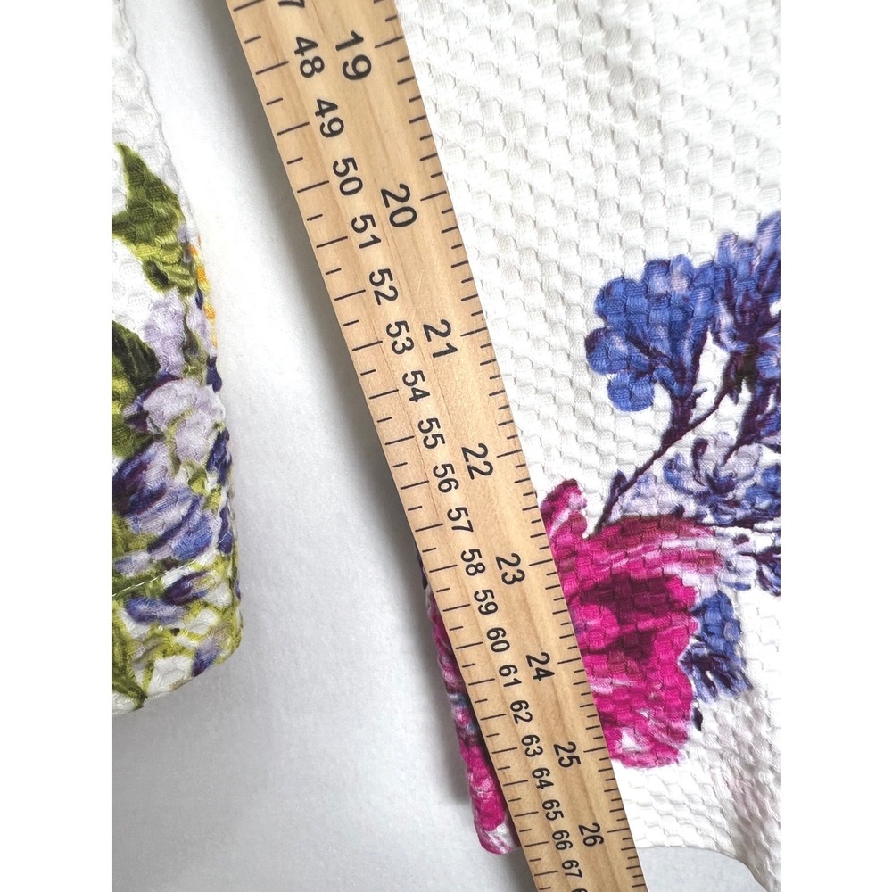 Susan Graver Floral Moto Jacket White Textured Waffle Knit Asymmetric Zip Size 6 - Picture 10 of 15